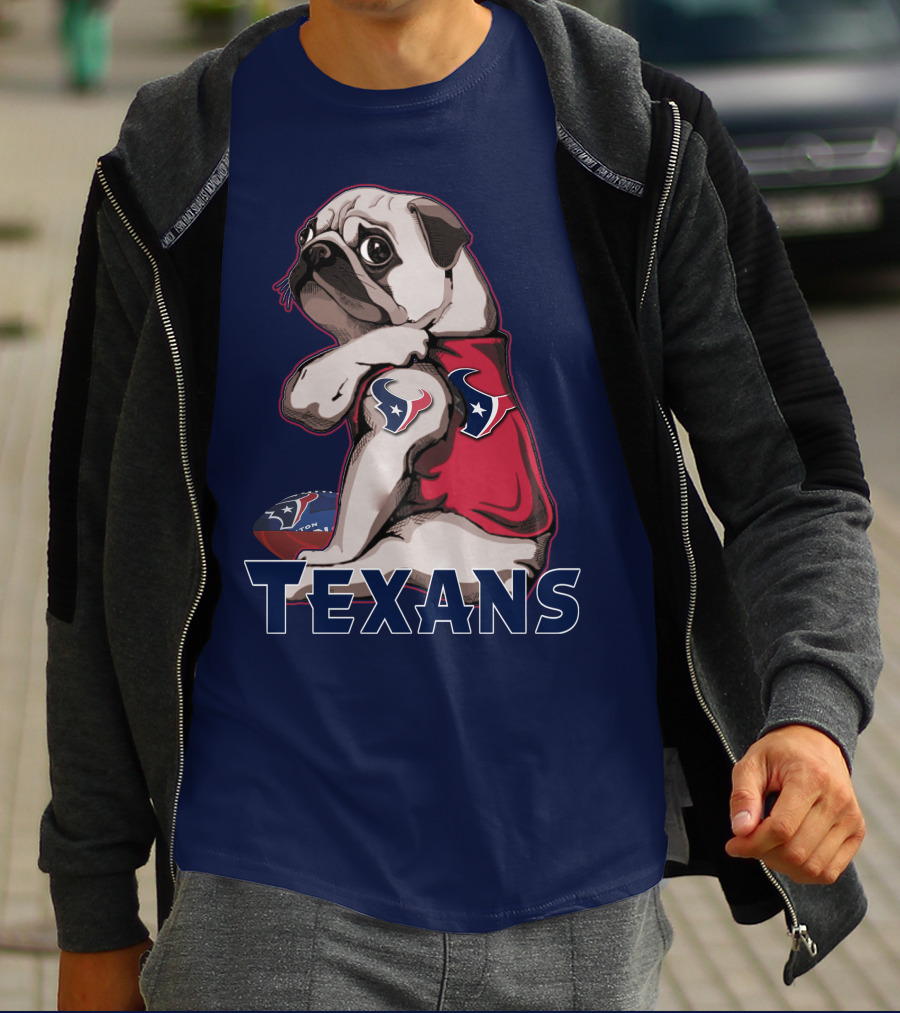 Pug Wearing Houston Texans Football Jersey T-Shirt