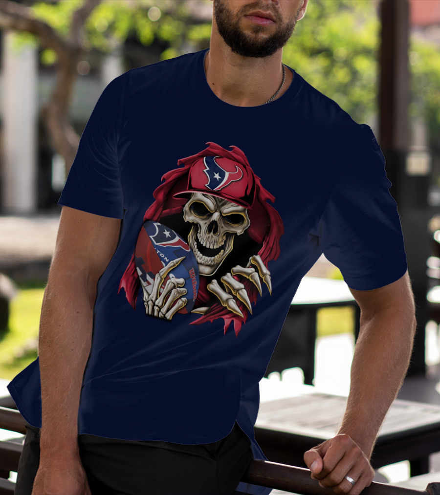 Skullbong Houston Texans Skeleton Football Cap And Wilson Rugby T-Shirt
