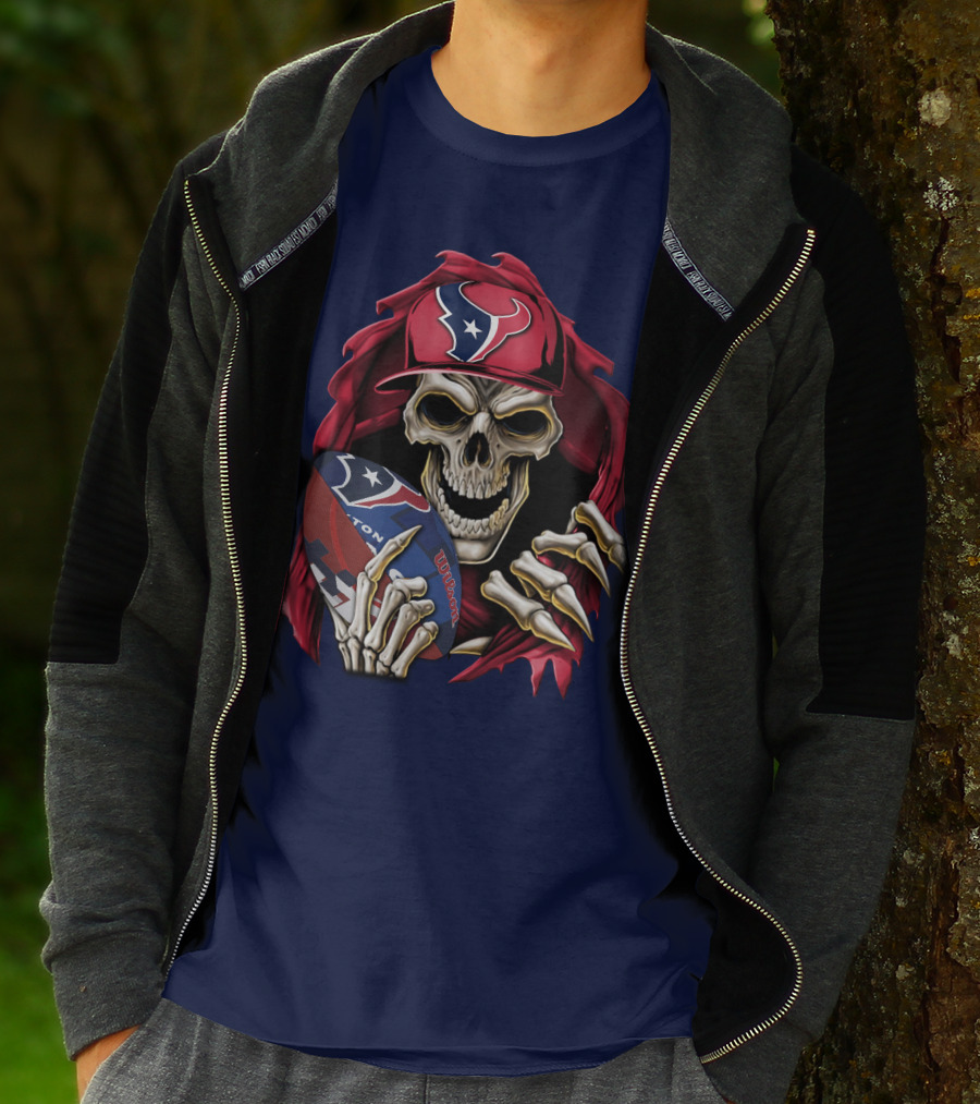 Skullbong Houston Texans Skeleton Football Cap And Wilson Rugby T-Shirt