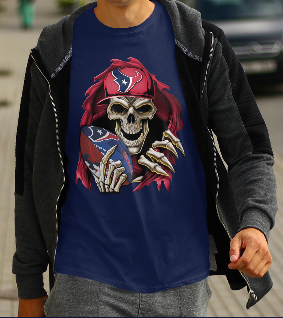 Skullbong Houston Texans Skeleton Football Cap And Wilson Rugby T-Shirt