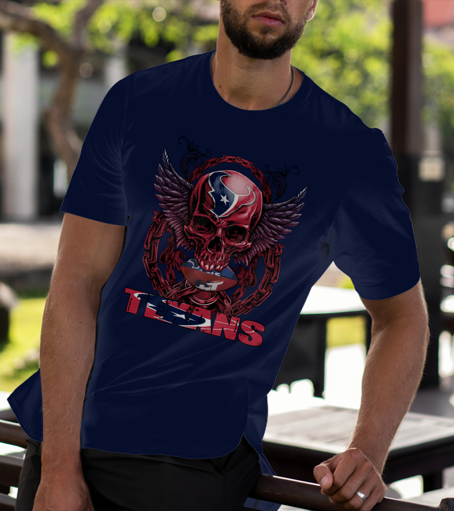Texans Houston Football Skull Wings Chain T-Shirt