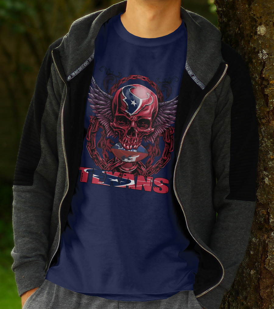 Texans Houston Football Skull Wings Chain T-Shirt