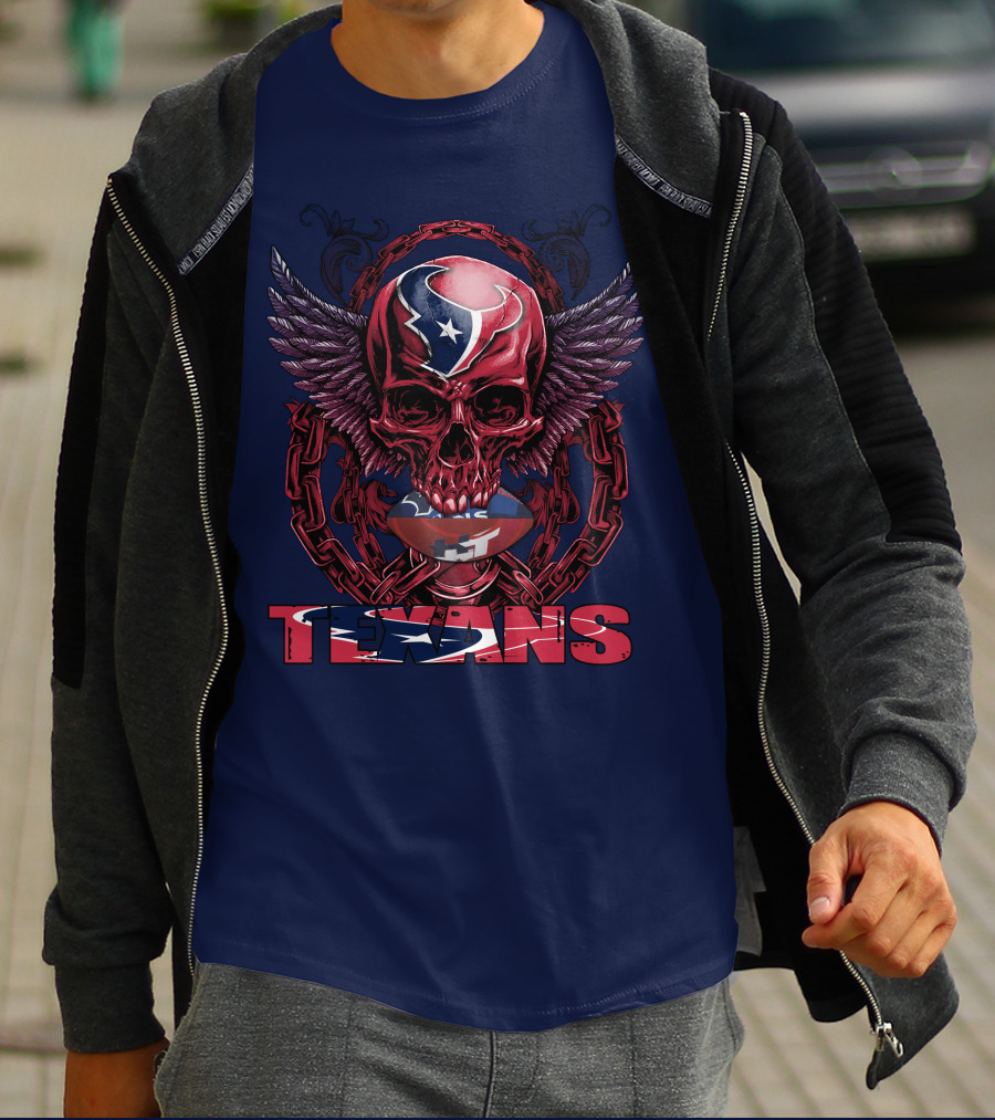 Texans Houston Football Skull Wings Chain T-Shirt