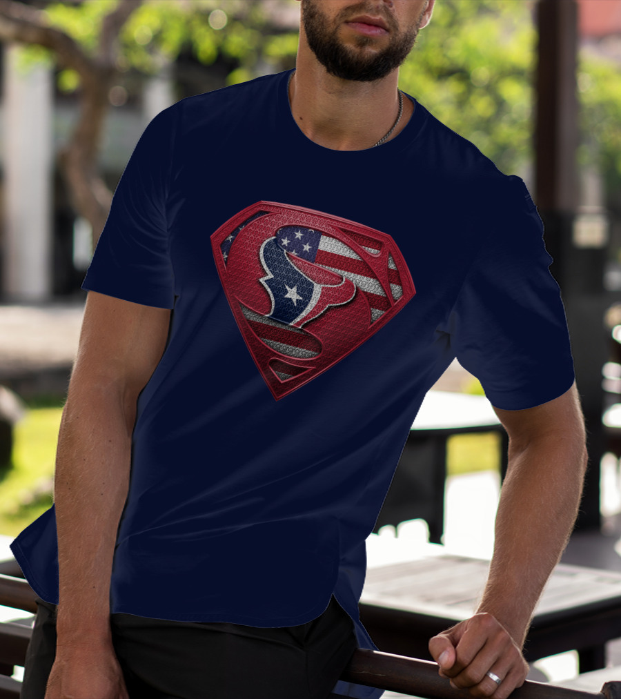 Spm Houston Texans Superman Shield American Flag T-Shirt
