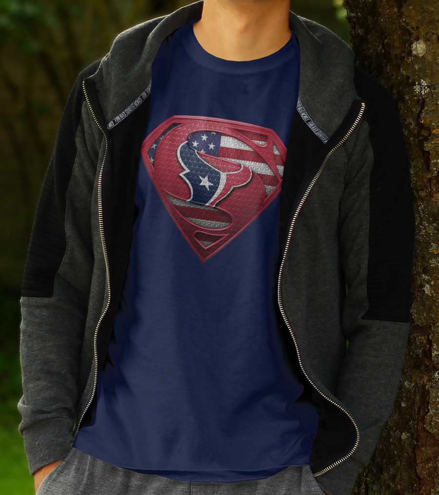 Spm Houston Texans Superman Shield American Flag T-Shirt