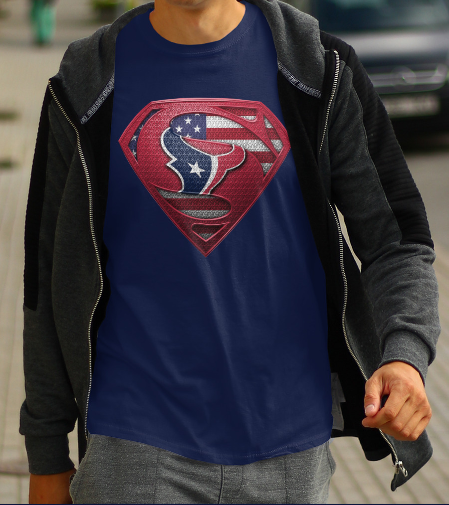 Spm Houston Texans Superman Shield American Flag T-Shirt