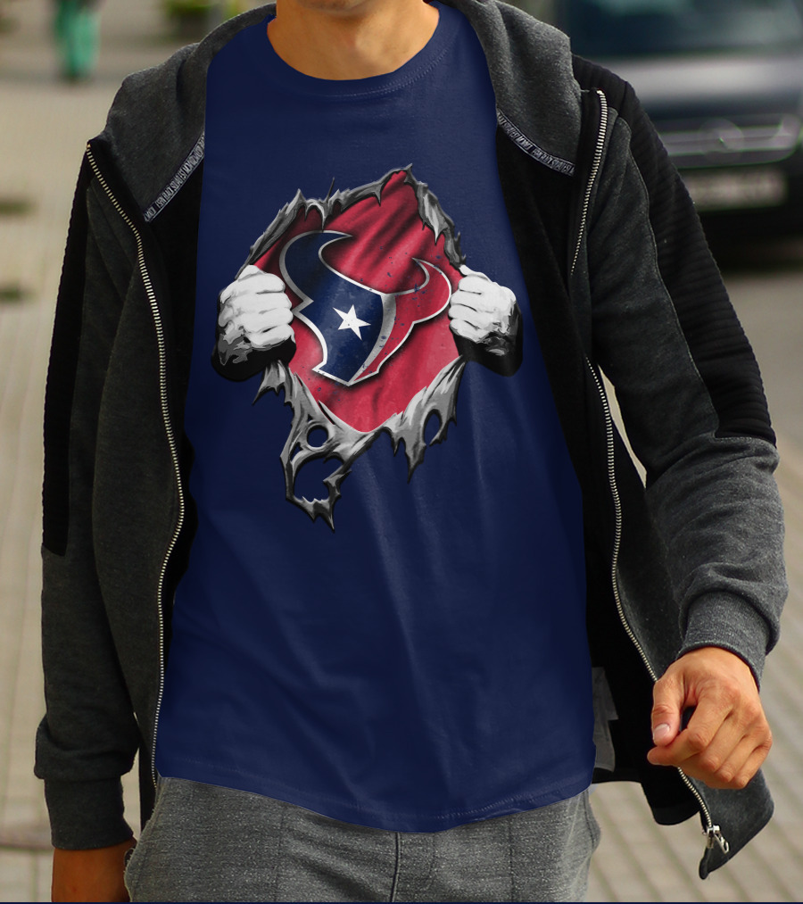 Torn Houston Texans Logo Hidden Beneath Rip Effect T-Shirt