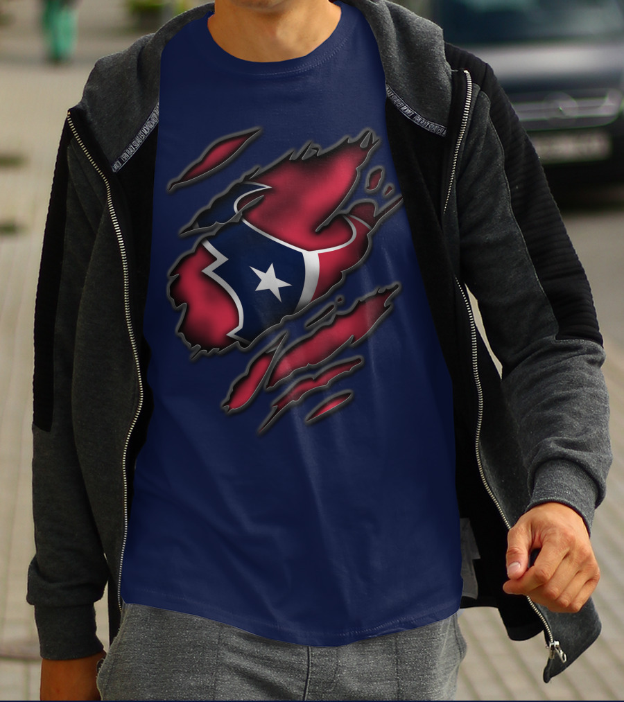 Torn Houston Texans Star Logo Ripped Flag T-Shirt