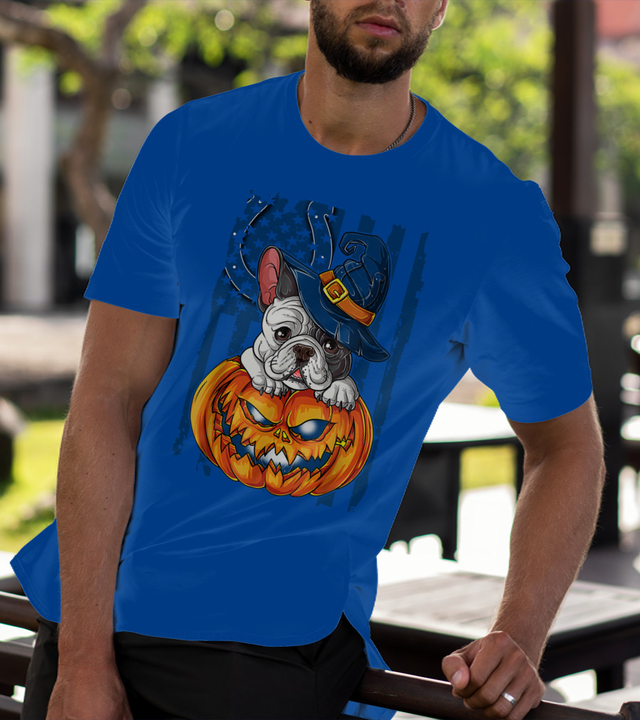 Hlw Bulldog Witch Hat Pumpkin Indianapolis Colts T-Shirt