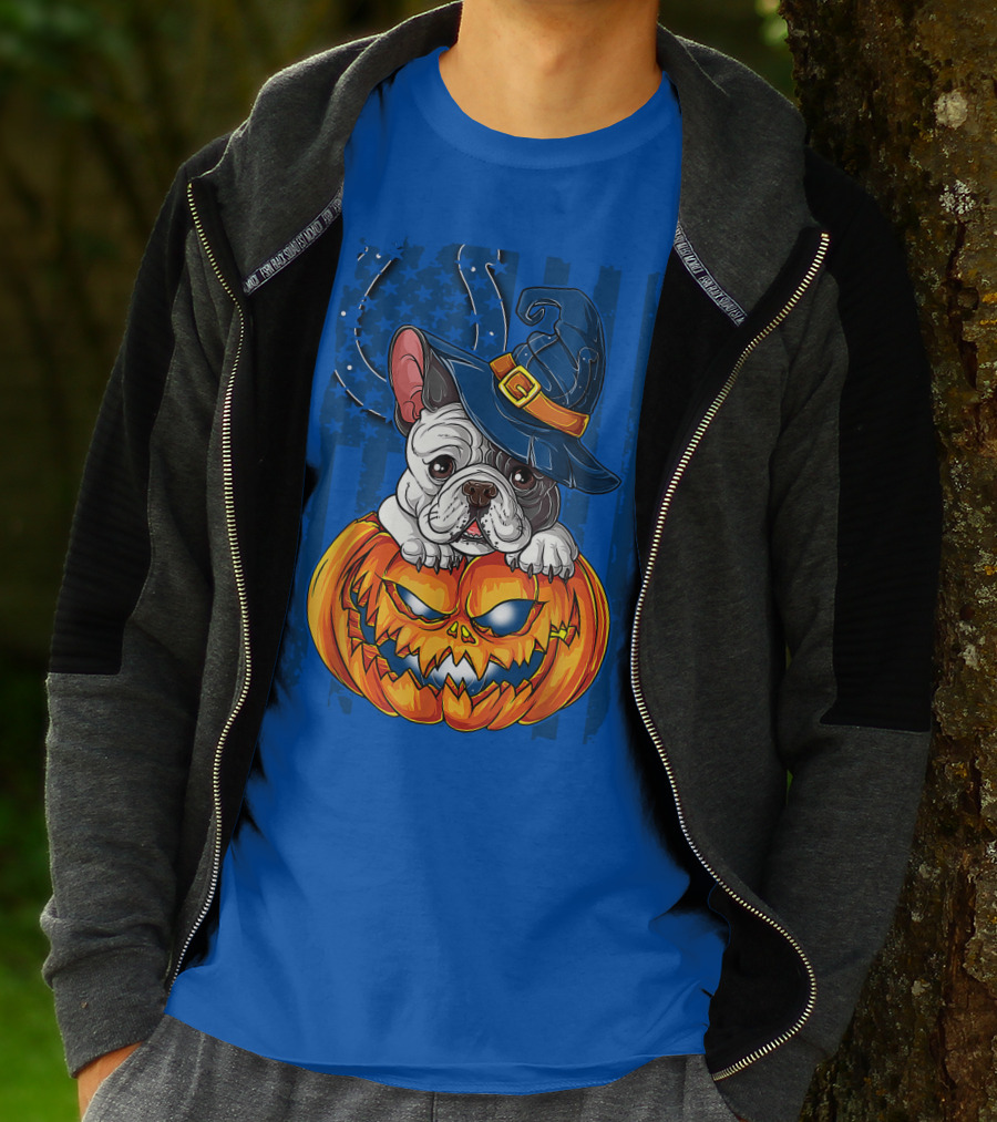 Hlw Bulldog Witch Hat Pumpkin Indianapolis Colts T-Shirt