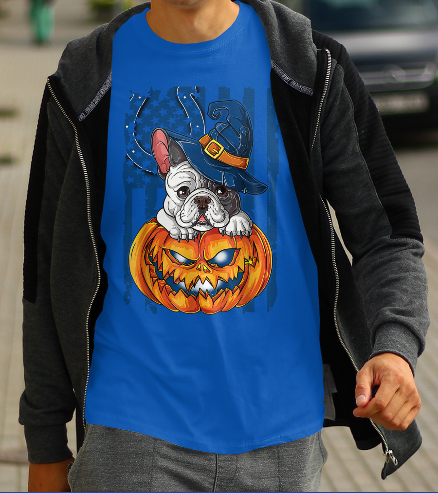 Hlw Bulldog Witch Hat Pumpkin Indianapolis Colts T-Shirt