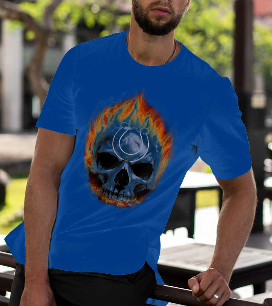 Indianapolis Colts Flaming Skull T-Shirt