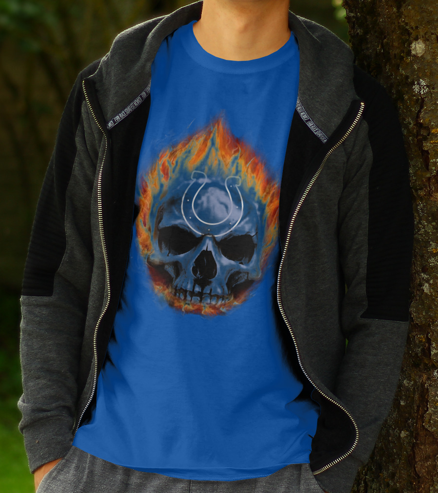Indianapolis Colts Flaming Skull T-Shirt