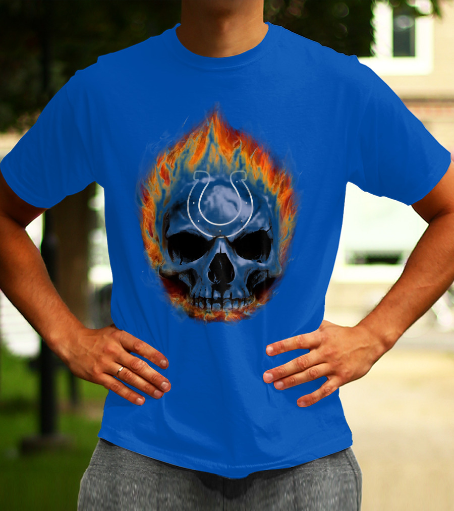 Indianapolis Colts Flaming Skull T-Shirt