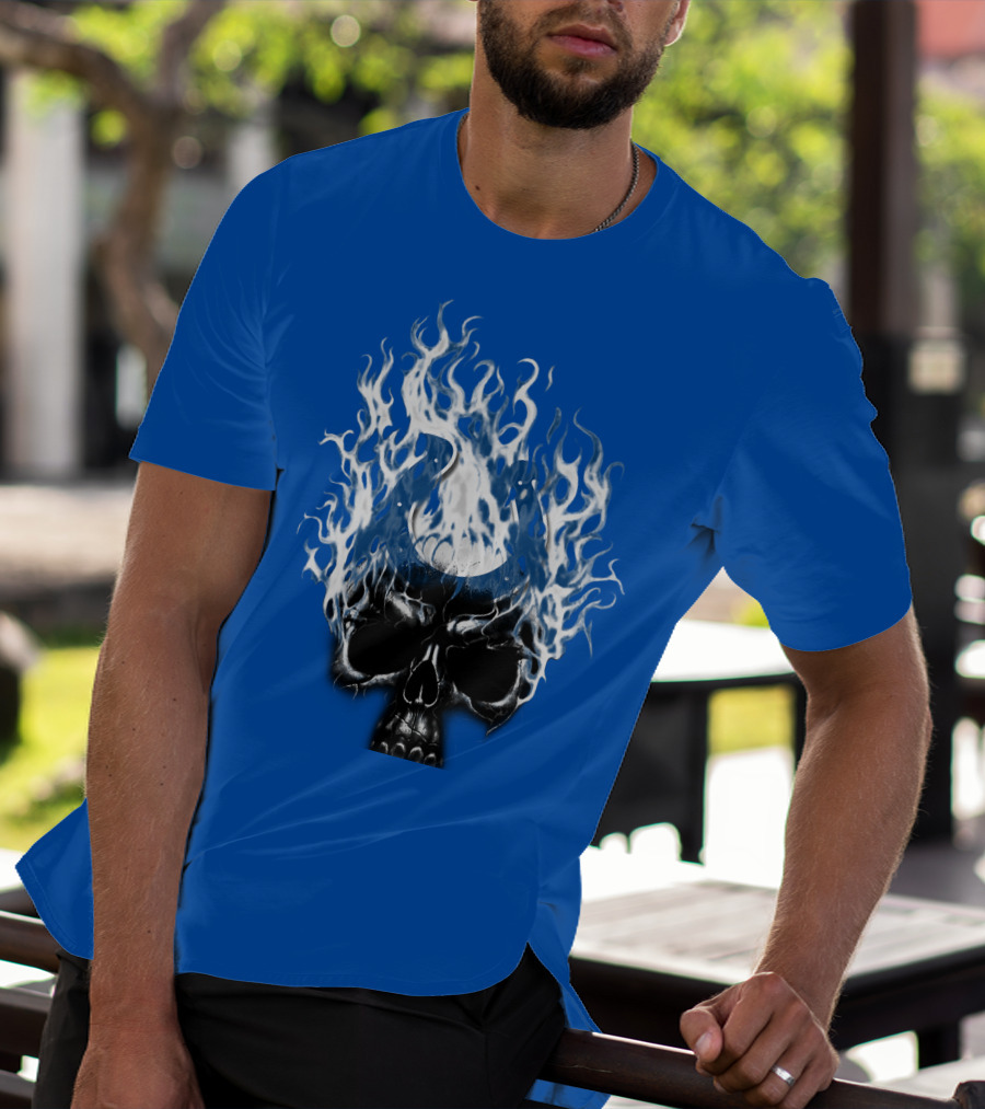 Indianapolis Colts 04 Skull With Horseshoe And Flames T-Shirt