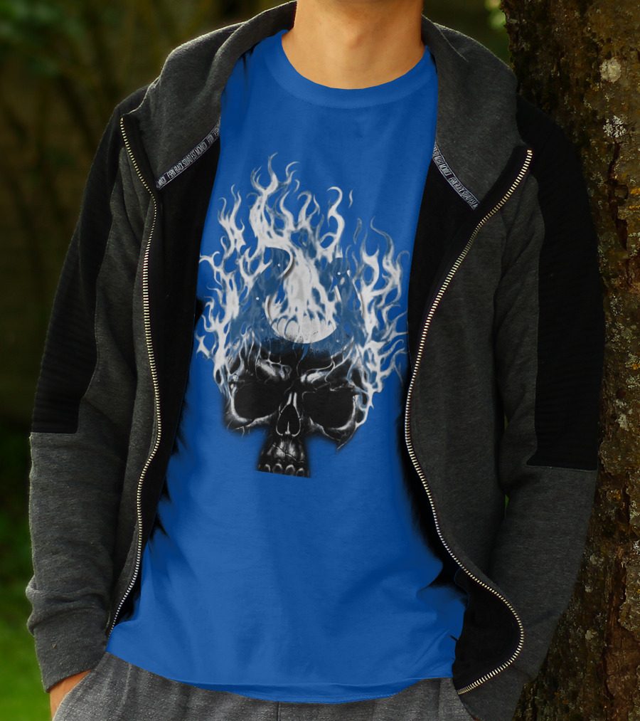 Indianapolis Colts 04 Skull With Horseshoe And Flames T-Shirt