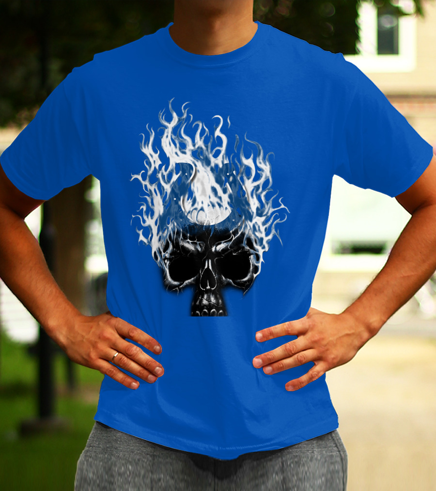Indianapolis Colts 04 Skull With Horseshoe And Flames T-Shirt