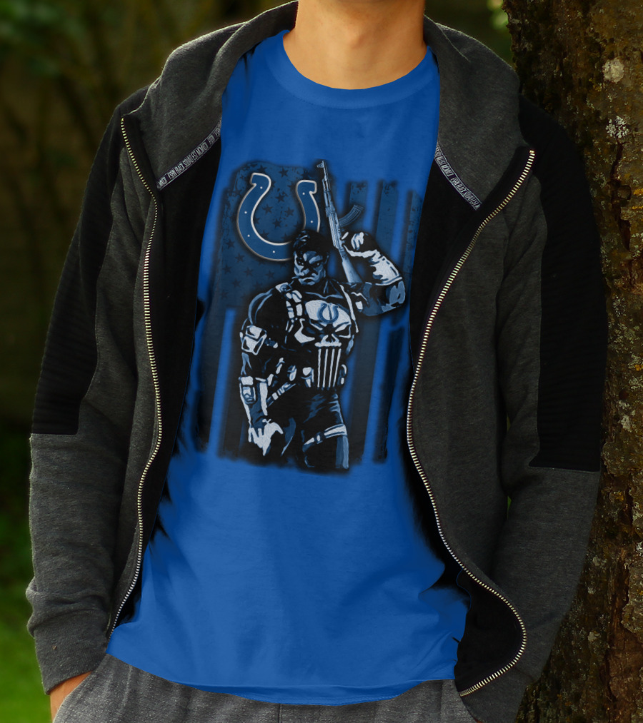 Indianapolis Colts Punisher Nfl Crossover 26 Blue Flag T-Shirt