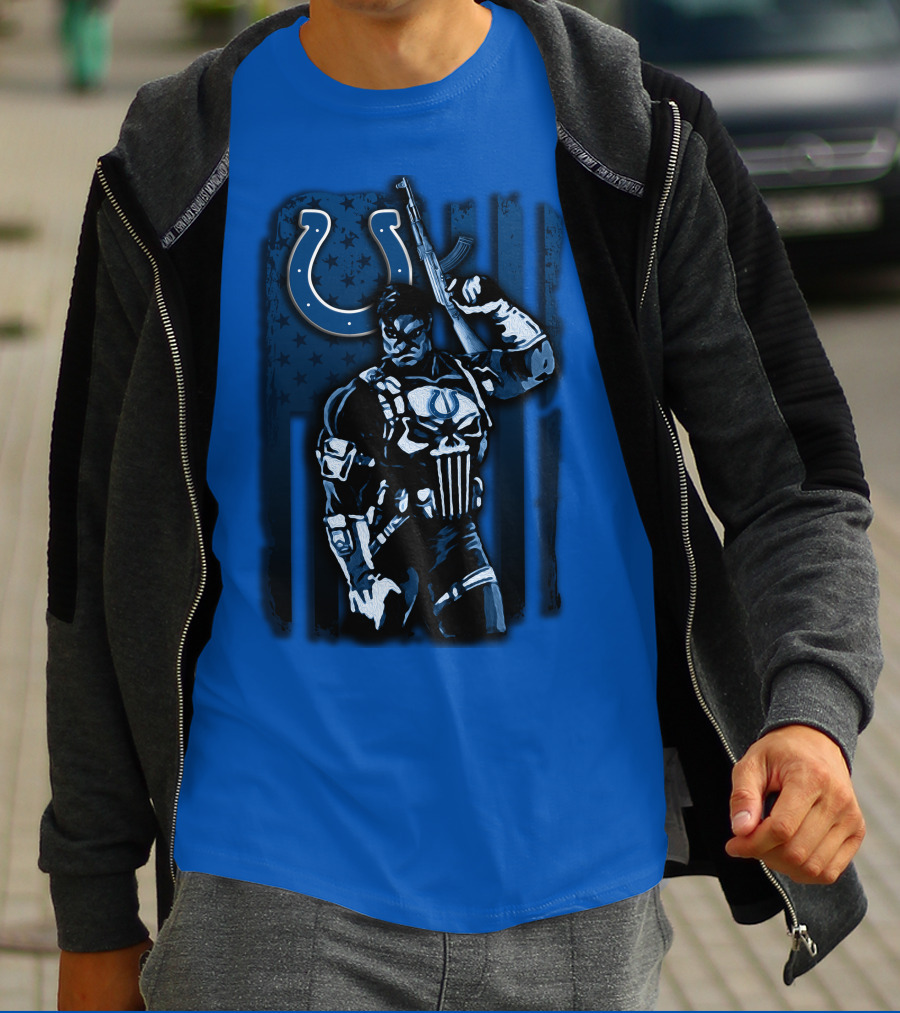 Indianapolis Colts Punisher Nfl Crossover 26 Blue Flag T-Shirt