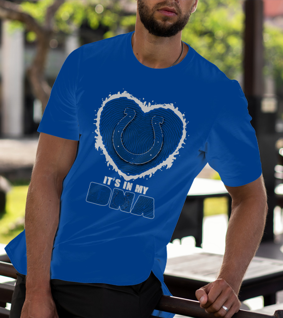 Indianapolis Colts It's In My Dna Heart Horseshoe Fingerprint T-Shirt