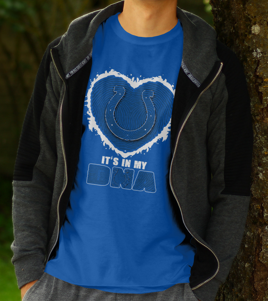 Indianapolis Colts It's In My Dna Heart Horseshoe Fingerprint T-Shirt