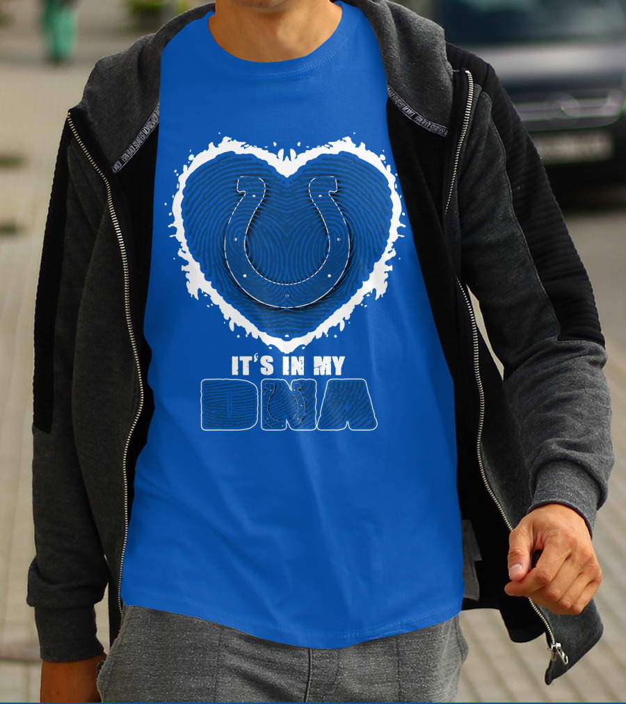 Indianapolis Colts It's In My Dna Heart Horseshoe Fingerprint T-Shirt