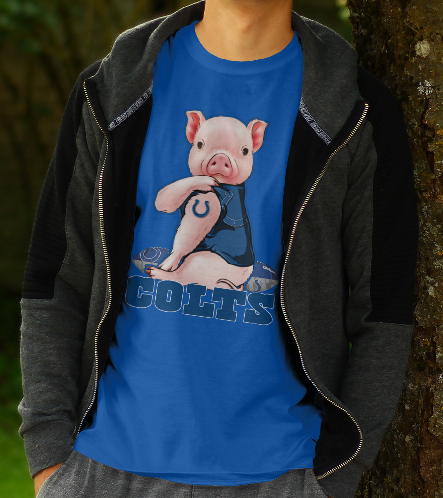 Pig Wearing Indianapolis Colts Jersey With Football T-Shirt
