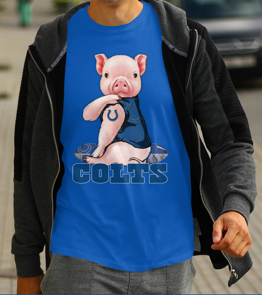 Pig Wearing Indianapolis Colts Jersey With Football T-Shirt