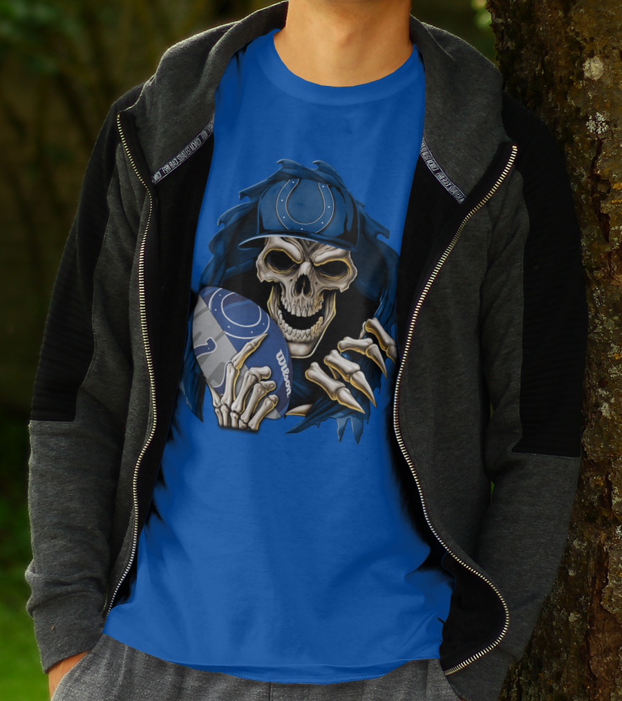 Skullbong Indianapolis Colts Skeleton Holding Football T-Shirt