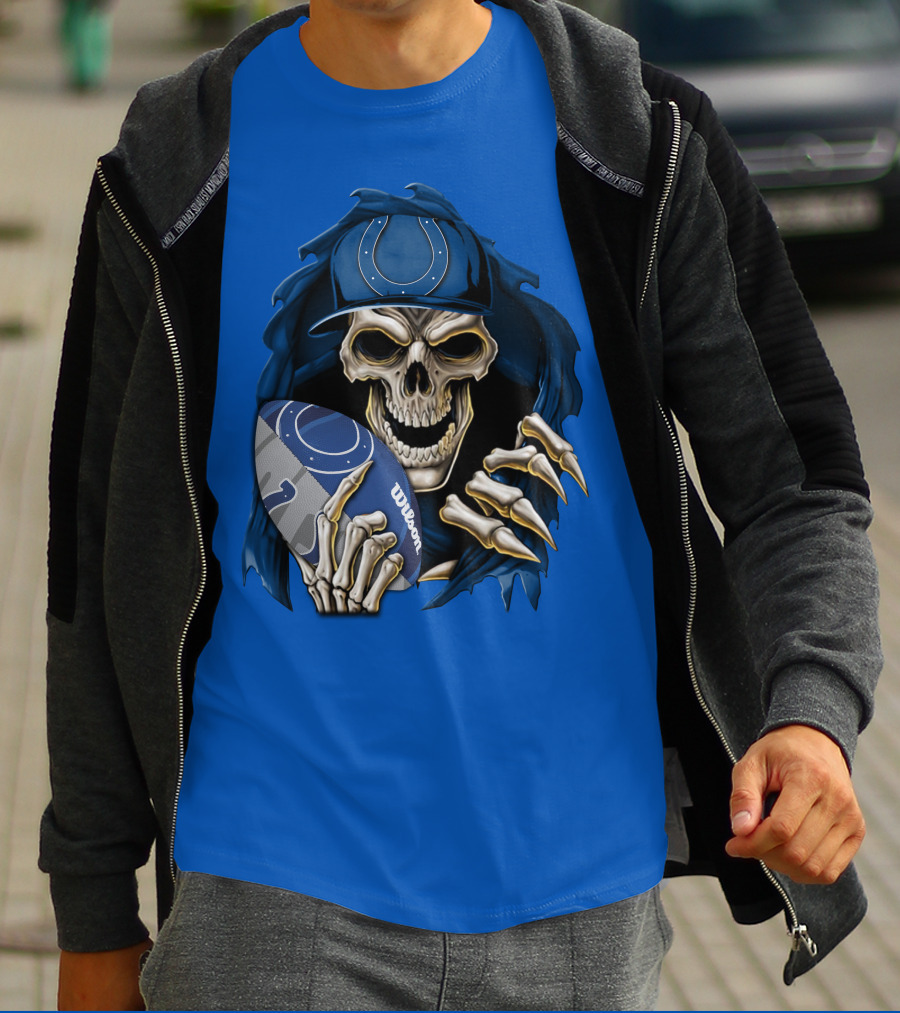 Skullbong Indianapolis Colts Skeleton Holding Football T-Shirt