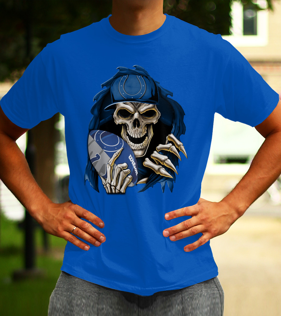 Skullbong Indianapolis Colts Skeleton Holding Football T-Shirt