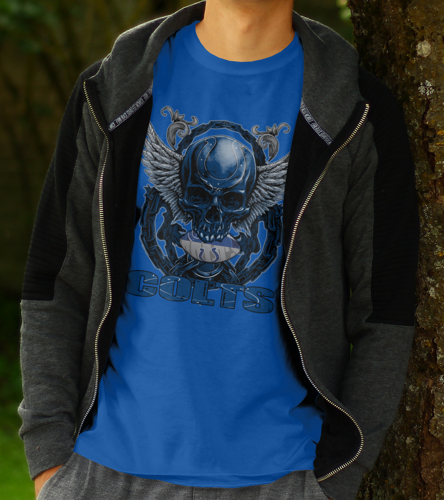 Colts Skullfb Winged Blue Skull Design For Indianapolis Colts Fans T-Shirt