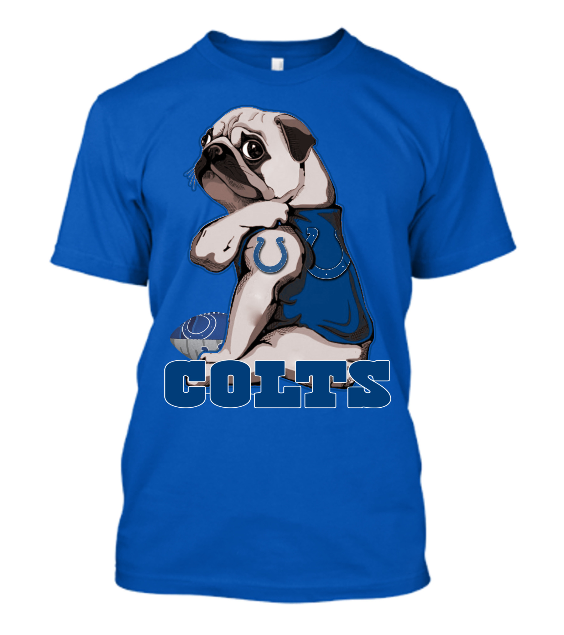 Pug Colts Fan With Blue Football Gear T-Shirt