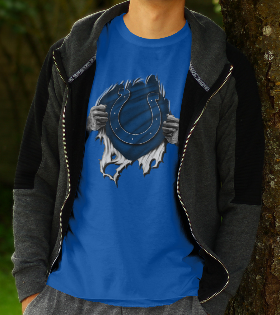 Torn Indianapolis Colts Logo With Ripping Hands T-Shirt