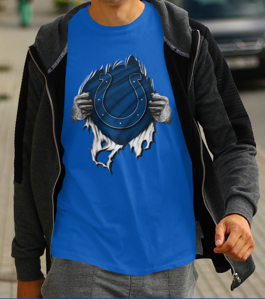 Torn Indianapolis Colts Logo With Ripping Hands T-Shirt