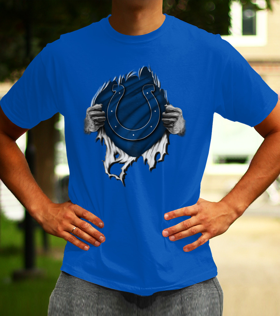 Torn Indianapolis Colts Logo With Ripping Hands T-Shirt