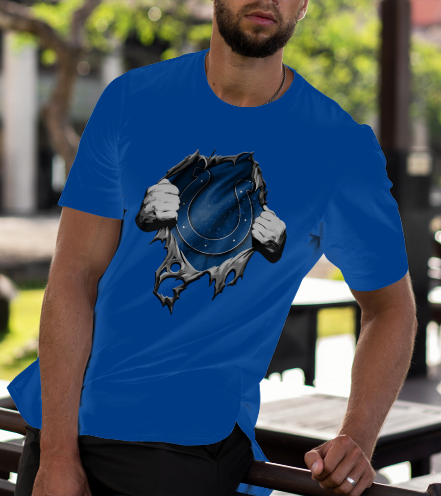 Torn Indianapolis Colts Horseshoe Logo Rip Through T-Shirt