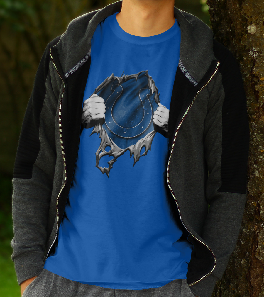 Torn Indianapolis Colts Horseshoe Logo Rip Through T-Shirt