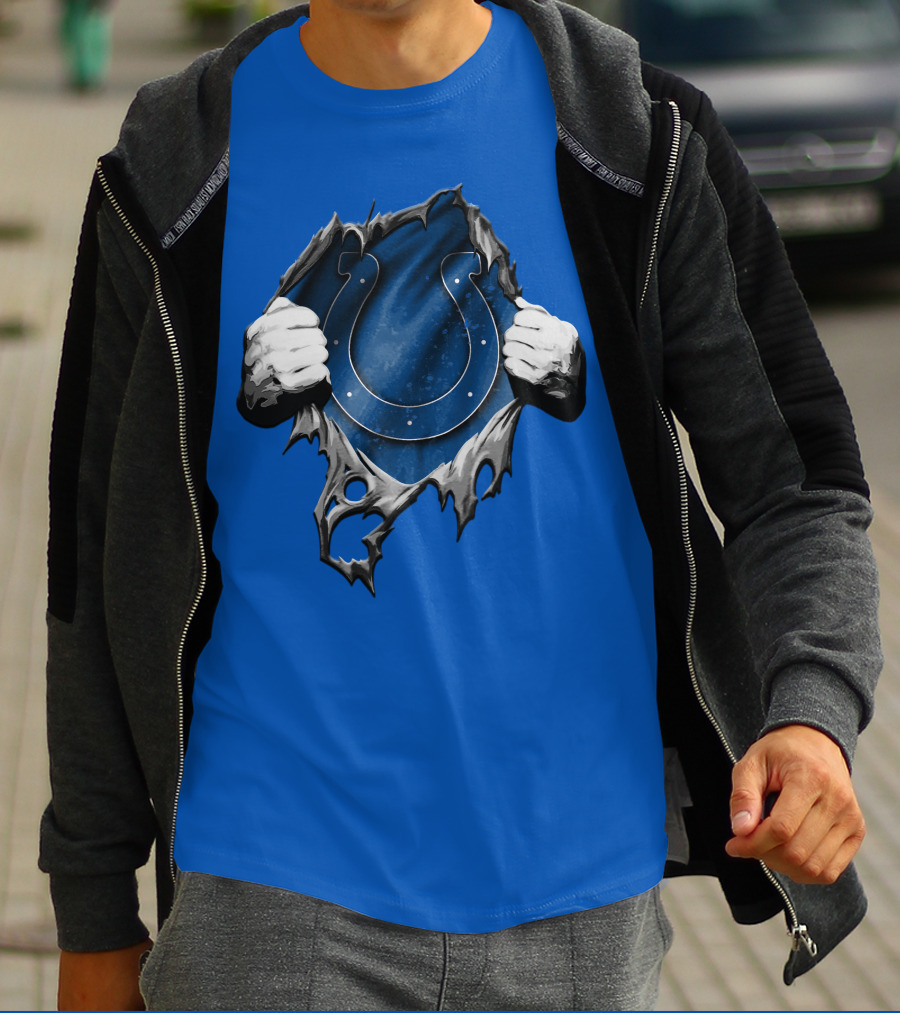 Torn Indianapolis Colts Horseshoe Logo Rip Through T-Shirt