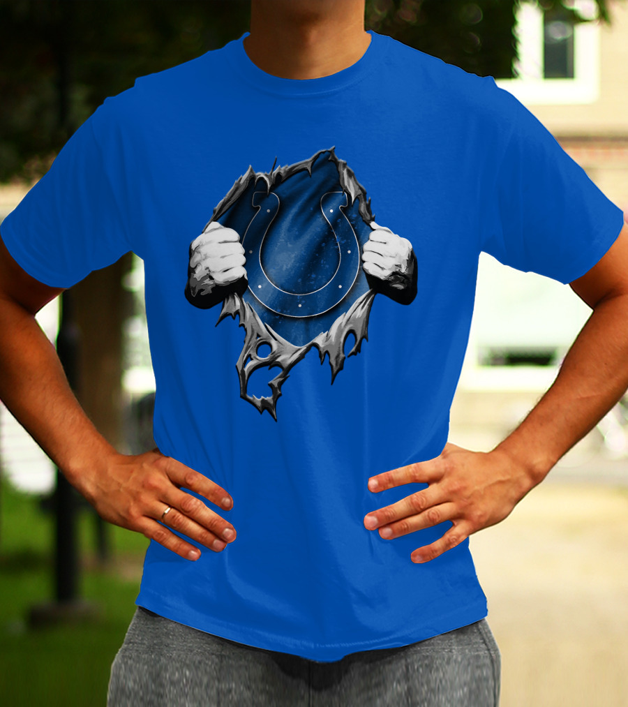 Torn Indianapolis Colts Horseshoe Logo Rip Through T-Shirt