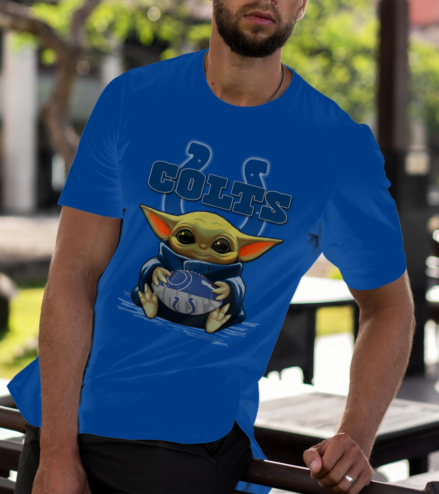 Colts Baby Yoda Holding Indianapolis Football T-Shirt