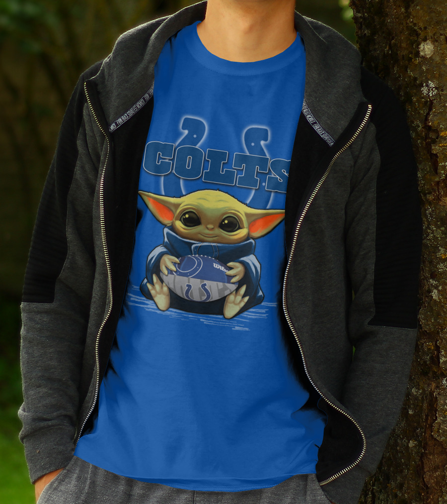Colts Baby Yoda Holding Indianapolis Football T-Shirt
