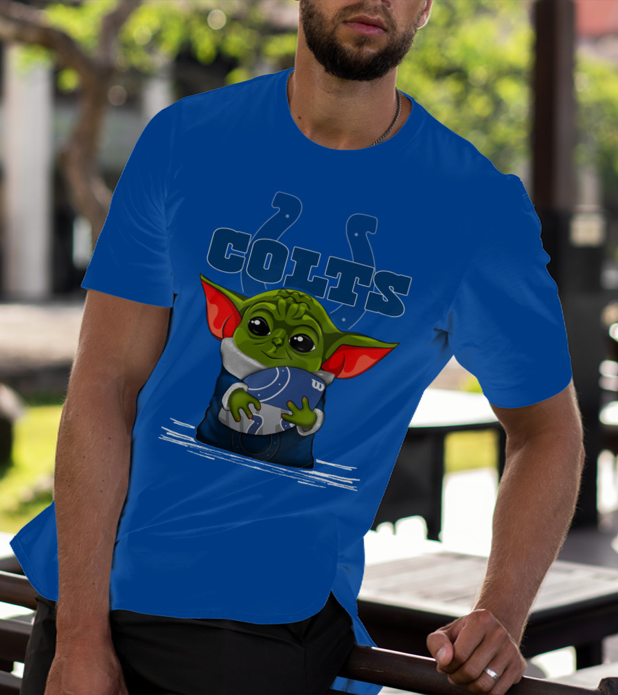 Yoda Holding Football With Indianapolis Colts T-Shirt