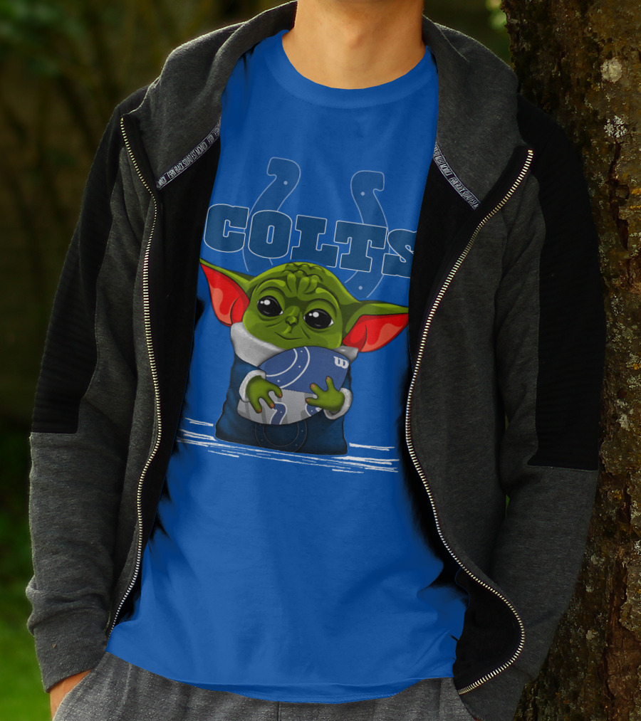 Yoda Holding Football With Indianapolis Colts T-Shirt