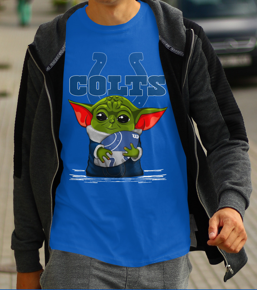 Yoda Holding Football With Indianapolis Colts T-Shirt