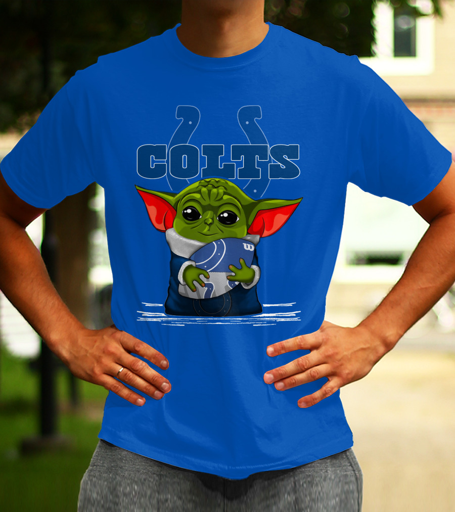Yoda Holding Football With Indianapolis Colts T-Shirt