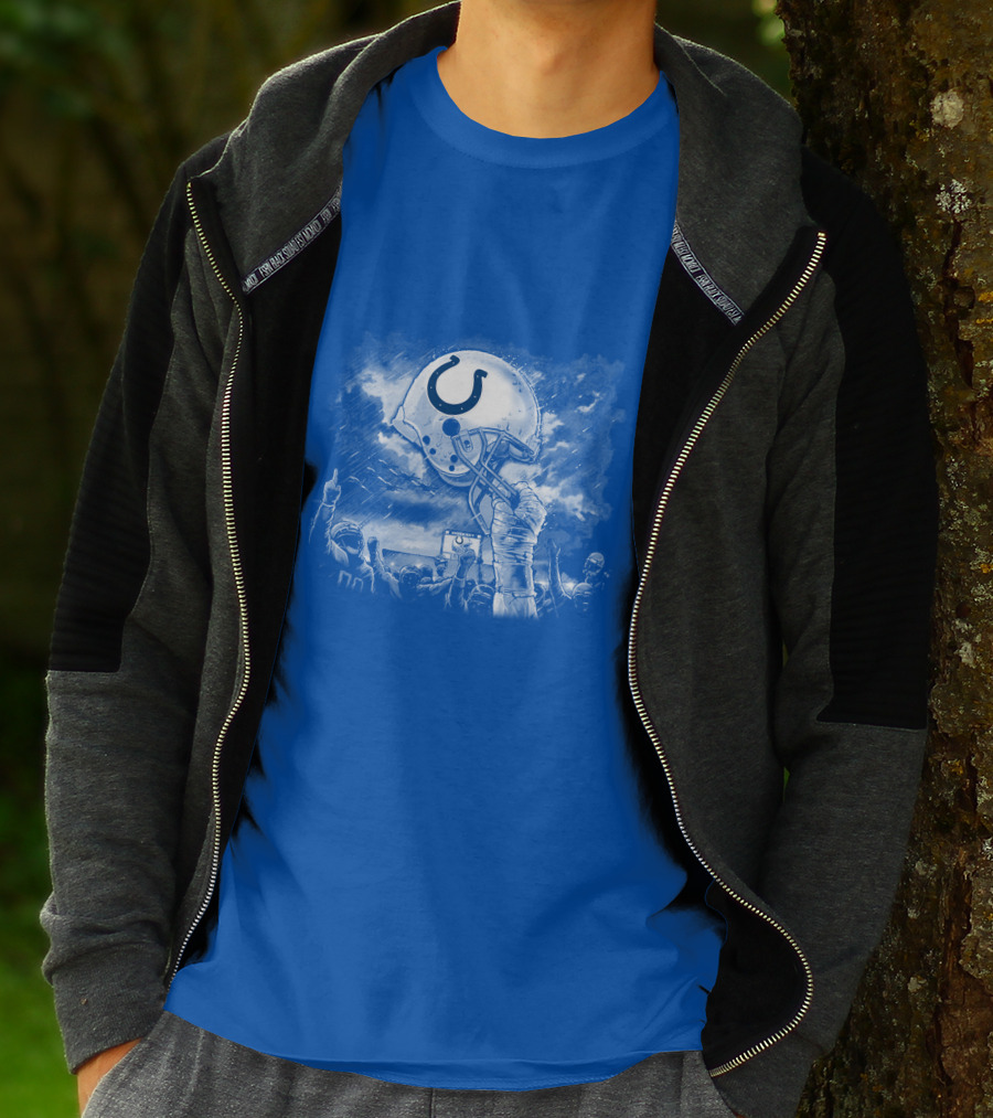 Indianapolis Colts Football Helmet In Victory Celebration Imagery T-Shirt
