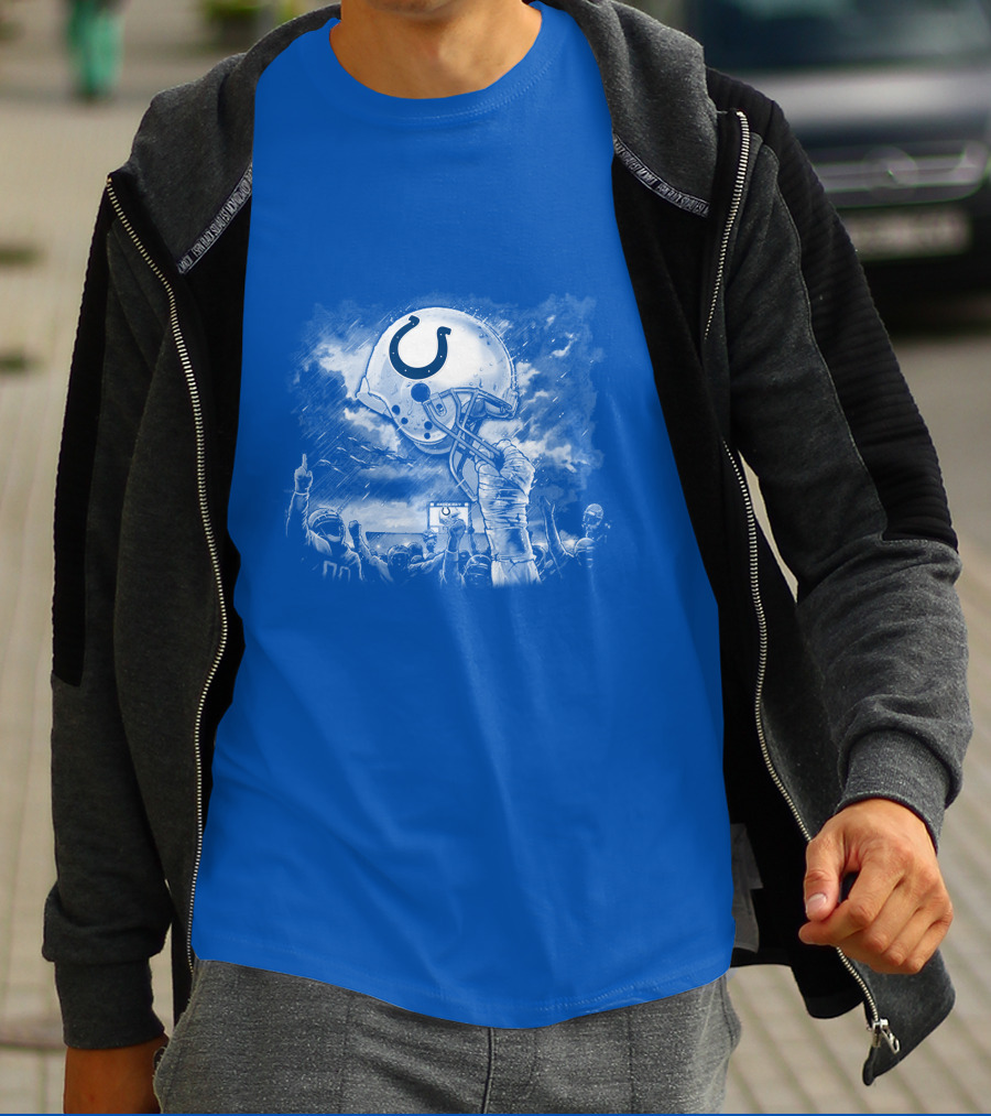 Indianapolis Colts Football Helmet In Victory Celebration Imagery T-Shirt