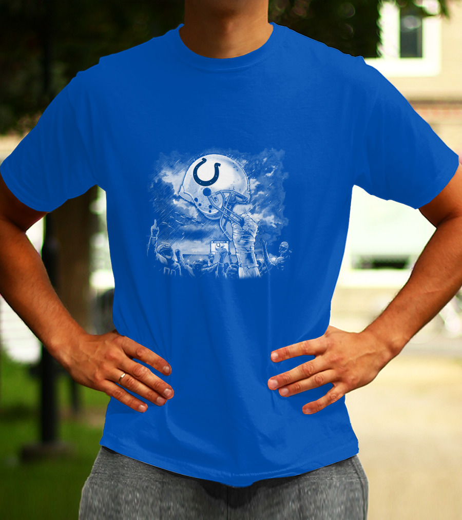 Indianapolis Colts Football Helmet In Victory Celebration Imagery T-Shirt