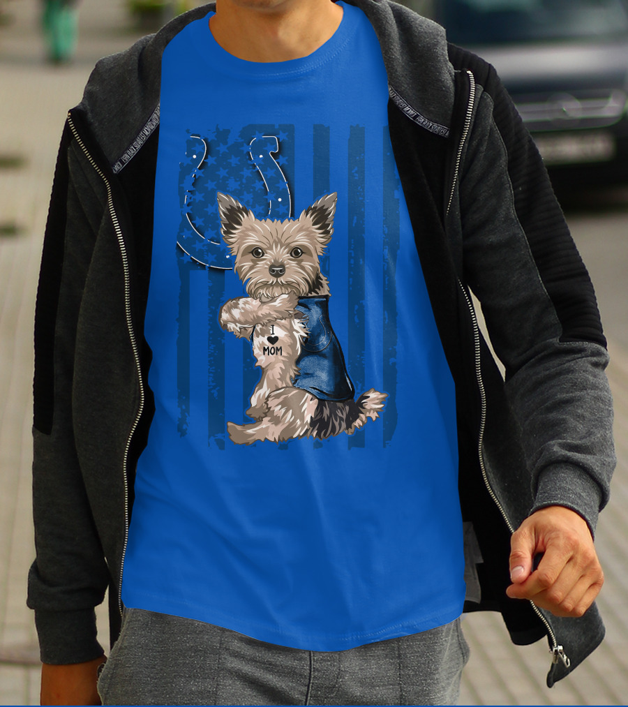 Yorkshire Terrier I Love Mom Indianapolis Colts Stars Stripes T-Shirt